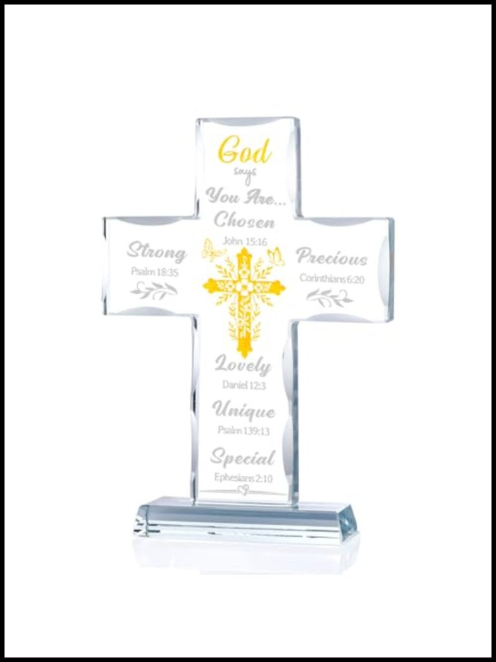 Glass Cross Bible Verse Home Decor Religious Gift with Base